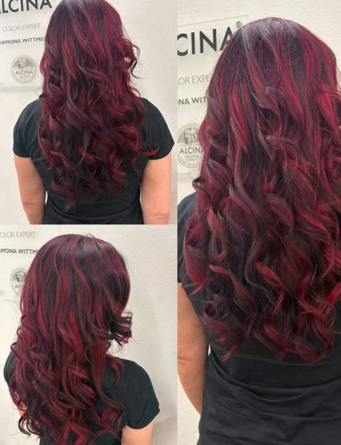 Vorher-Nachher: Rote Coloration mit Strähnen